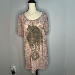 RA-RE Italy "Kiss Me Fool" Graphic Tunic Dress – Vintage Boho Style, Size XL.